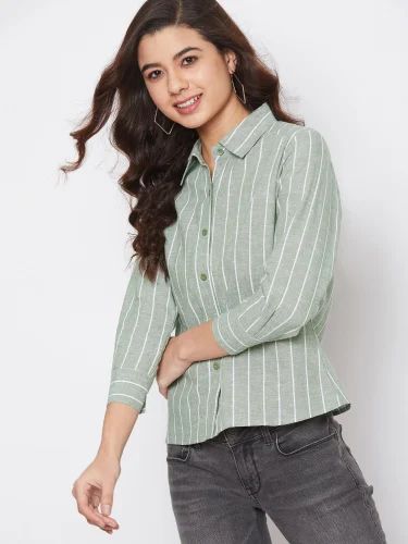 Cotton GREEN Top with Striped Detail TO02050250