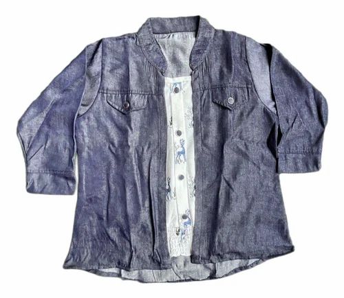 Plain Ladies Blue Denim Shirt, Size: Medium