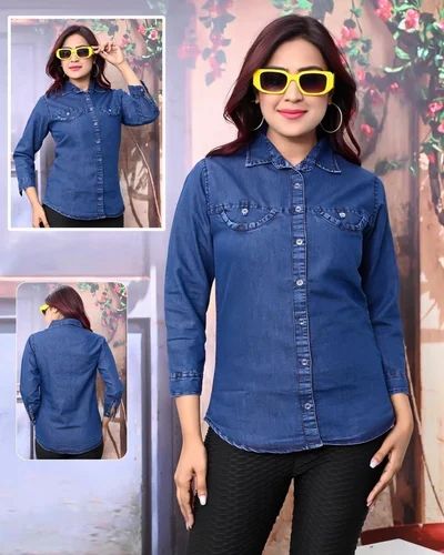 Plain Blue XL Ladies Denim Shirt, Formal