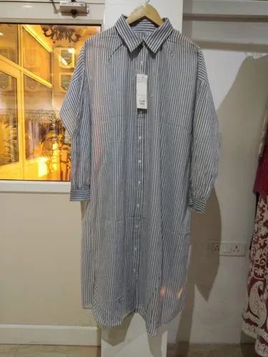 Check Grey Women'S Cotton Long Shirt, Size: Free Size