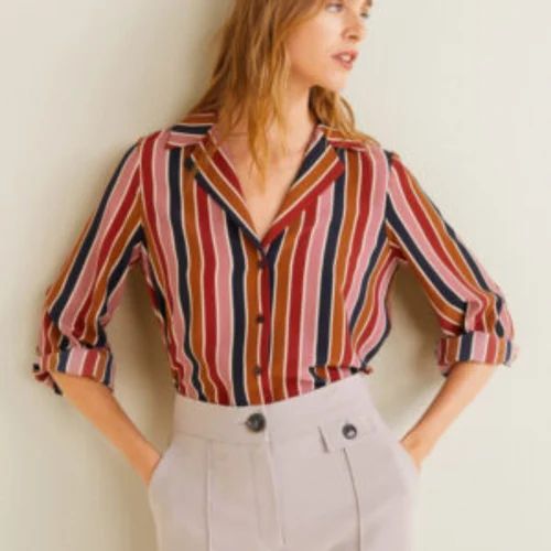 Mango Women Striped Casual Shirt, Size: Medium