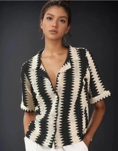 Womens White Striped Cotton Blend Shirt