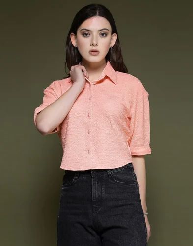 Peach Plain Lycra Shirt 7503