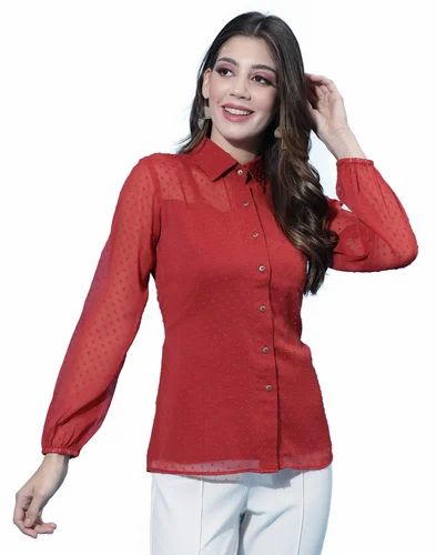 Rotto Butti Red Ladies Solid Shirt 344TK6085, Semi-formal