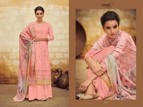 Embroidered Pink Net Pakistani Sharara Suit