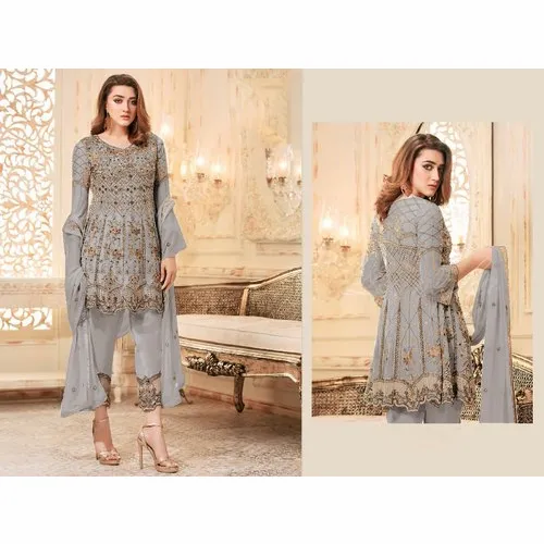Misha Fashion Semi-Stitched Designer Semi Stitched Net Suit, Machine wash