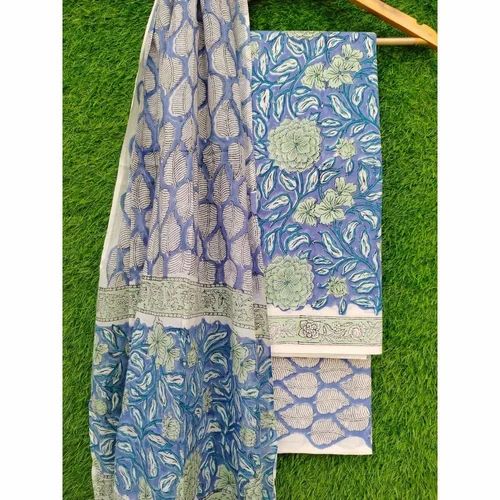 Hand Block Print Kurti Bottom & Dupatta Set in Pure Cotton