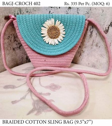 BRAIDED WORK CONICAL DESIGN 9.5"x7" SLING BAG 402
