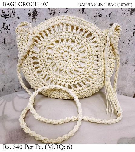 RAFFIA WORK BRAIDED STRAP ROUND 10"x9" SLING BAG 403