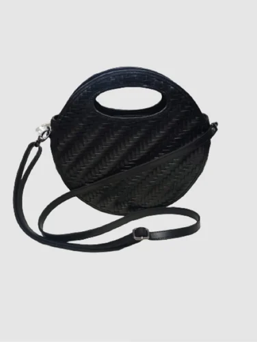 Fancy Woven Black Genuine Weaved Leather Hand Bag For Women