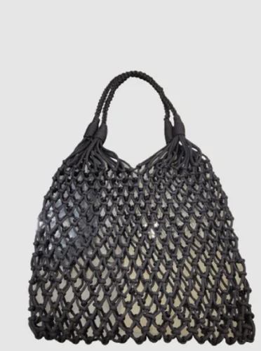 Black Macrame Recycled Polyester Hand Bag, Size/Dimension: Medium