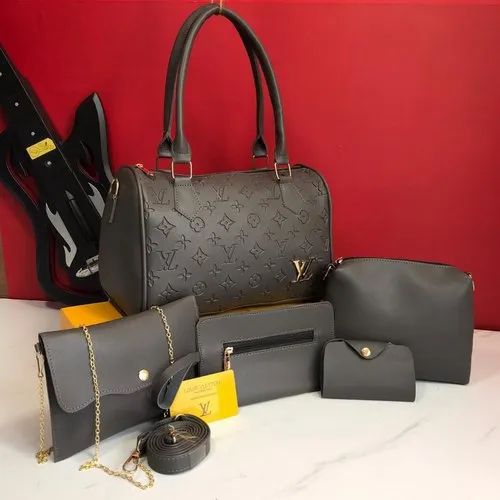 PU Leather Plain Imported 5pc Combo Ladies Bag