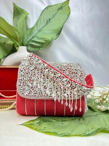 Suede Red Embroidered Wedding Bridal Flap Bags for women