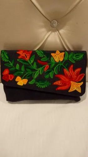 Multicolor Clotch Sling Side Bag ( Embroidery) with Metal Chain