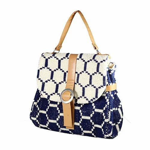 Fabric Printed Blue Ladies Handbags, For Casual Wear