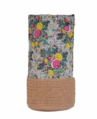 Raffia And Fabric Mix Handbag