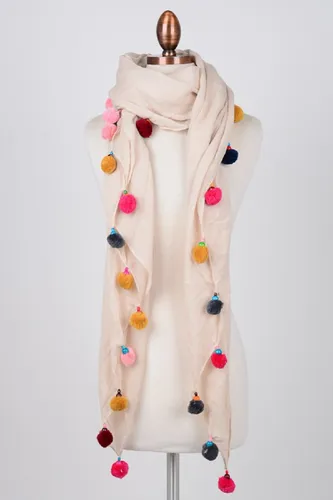 White 180 Cm Ladies Scarf Pom Pom