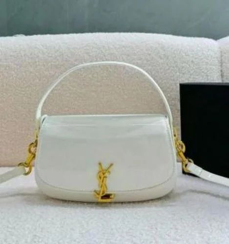 White Female Ysl Voltaire Patent Leather Flap Bag With Original Box