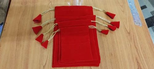 Velvet Red Jewellery Packaging Pouch, For Gift, Drawstring