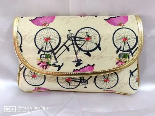 Black Raw Silk Digital Print Sling Clutch