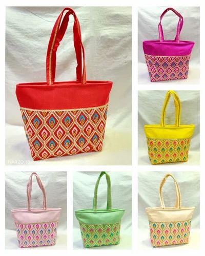 Handled Raw Silk Traditional Handbag