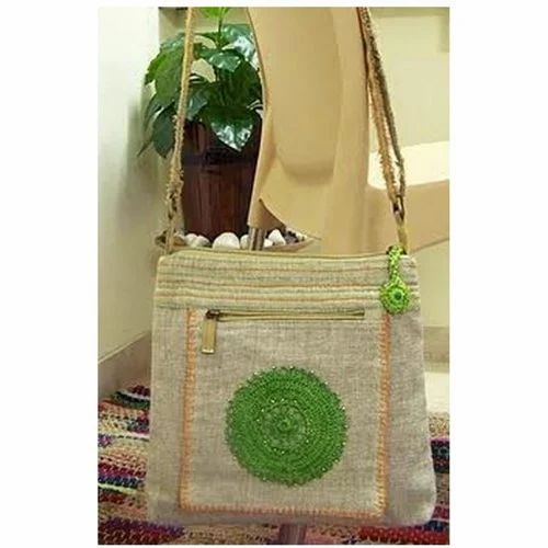 Beige Crochet Patch Sling Bag