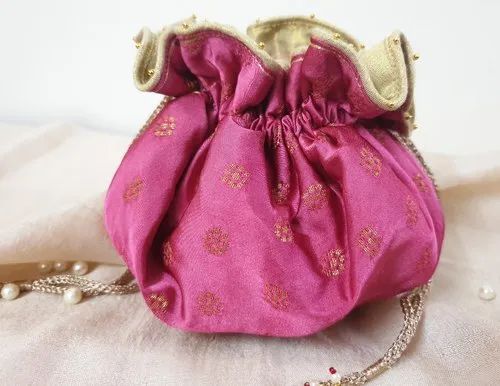 Round Handmade Silk Jewellery Cum Travel Pouch