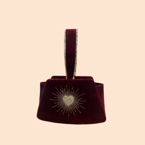 Velvet Heartshine Fashion Handbag with Diamond Decoration and Webbing Strap