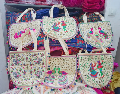 Cotton Printed Cream Round Shoulder Bag