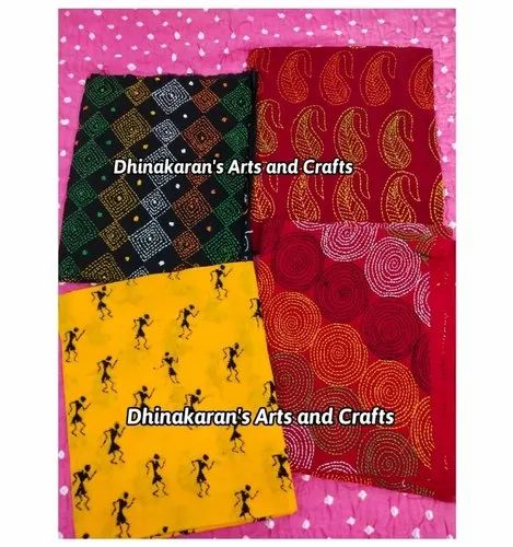 Red Printed Kanthawork Blouse Piece