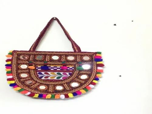Multicolor Cotton Kutch Work Mirror Hand Bag
