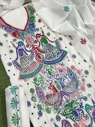 Cotton ~40 Kanthawork dress material, Size: Free Size