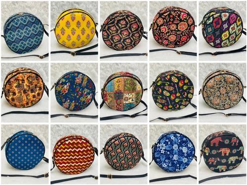 PRINTED COTTON ROUND SLING BAGS