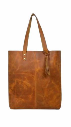 Brown Modern Ladies Leather Hand Bag, Size: 14*12*2.5