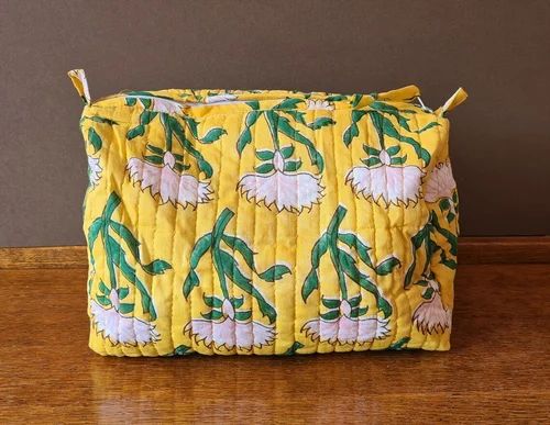 Indian Kantha quilted hand block print cotton cosmetic bag