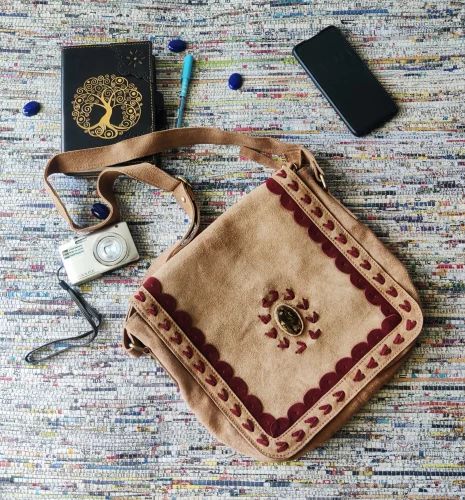 Fancy Brown Suede Leather Hand Bags