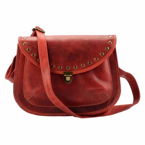 Handmade Vintage Style Genuine Red Full Grain Oily Leather Womens Cross Body Shoulder Bag