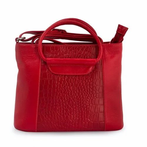 Modern Red Ladies Leather Handbags, Size: 25 X 10.5 X 19 CM