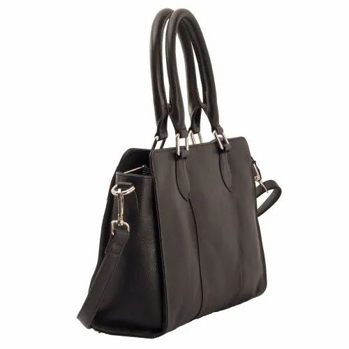 Fashionable Black Leather Ladies Hand Bag, Size: 30 cm X 7.5 cm X 23 cm