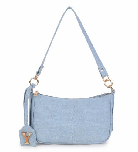 Blue Denim Baguette Bag For Women