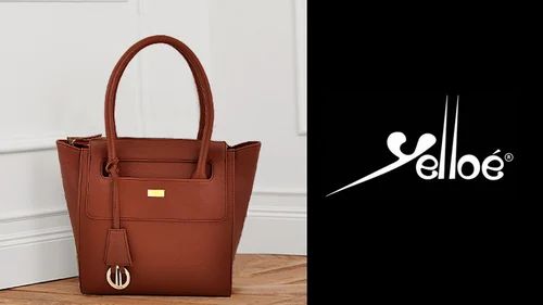Yelloe Synthetic Leather Color Hand Bag With Big Size Zip Compartments