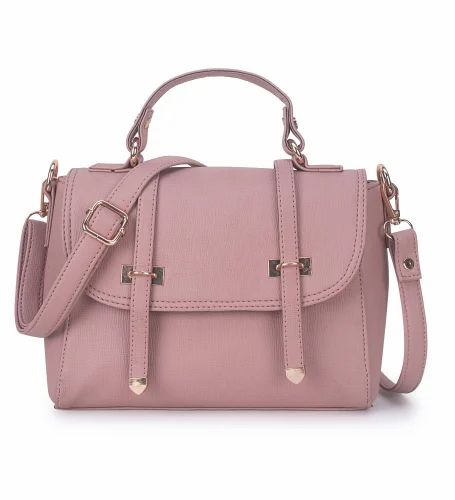 Solid PU Leather Dusty Pink Satchel Handbag