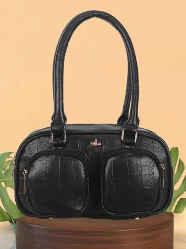 Black Synthetic Leather Handbag For Women