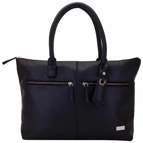 Leather Yelloe Black Shoulder Bag with Front Metal Zips