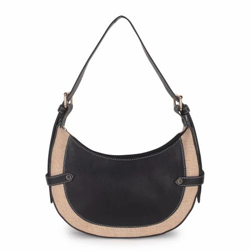 PU Leather Black Beige Baguette HandBag