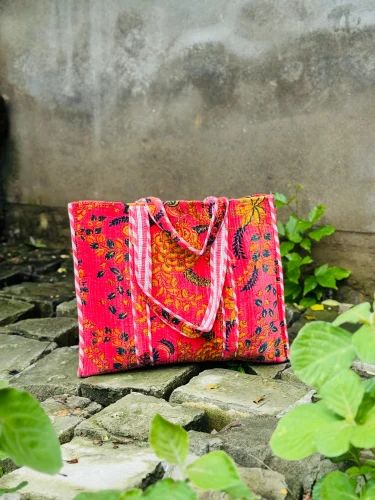 Velvet Quilted Tote Bag with Reversible Handle (Printed)