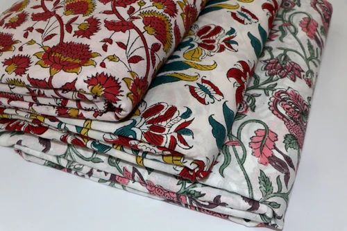 Block Print Cotton Kurti Fabric (60x60 Count, 44 Inch Width)