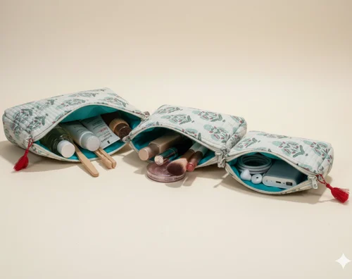 Cotton Handblock Print Cosmetic Bag