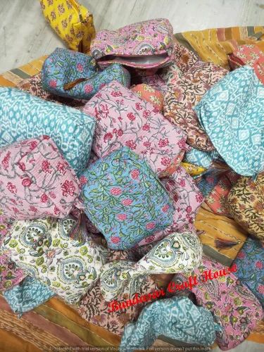 Multicolor Cotton Quilted Cosmetic Pouch, For Personal, Zipper