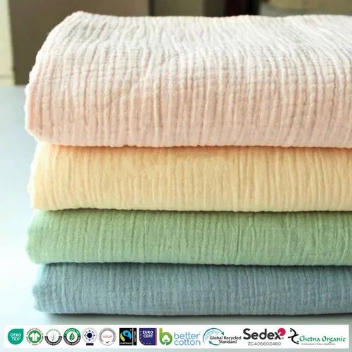 Organic Cotton Double Cloth Muslin Fabric, Plain/Solids, White